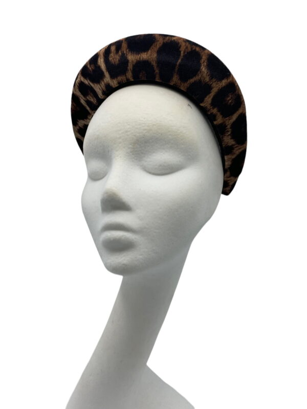 Leopard print deep padded millinery made headband.